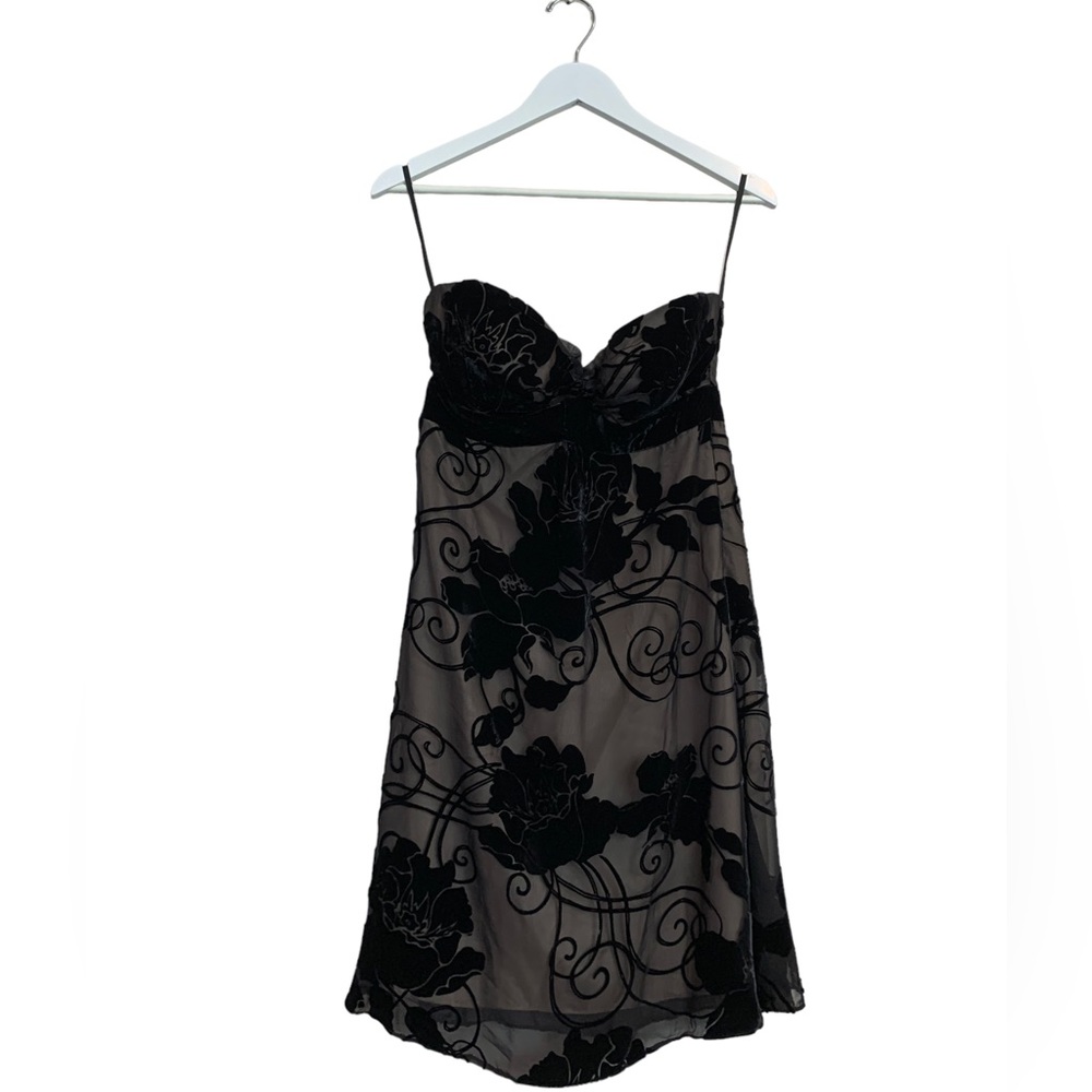 Strapless Velvet On Chiffon 90s Dress